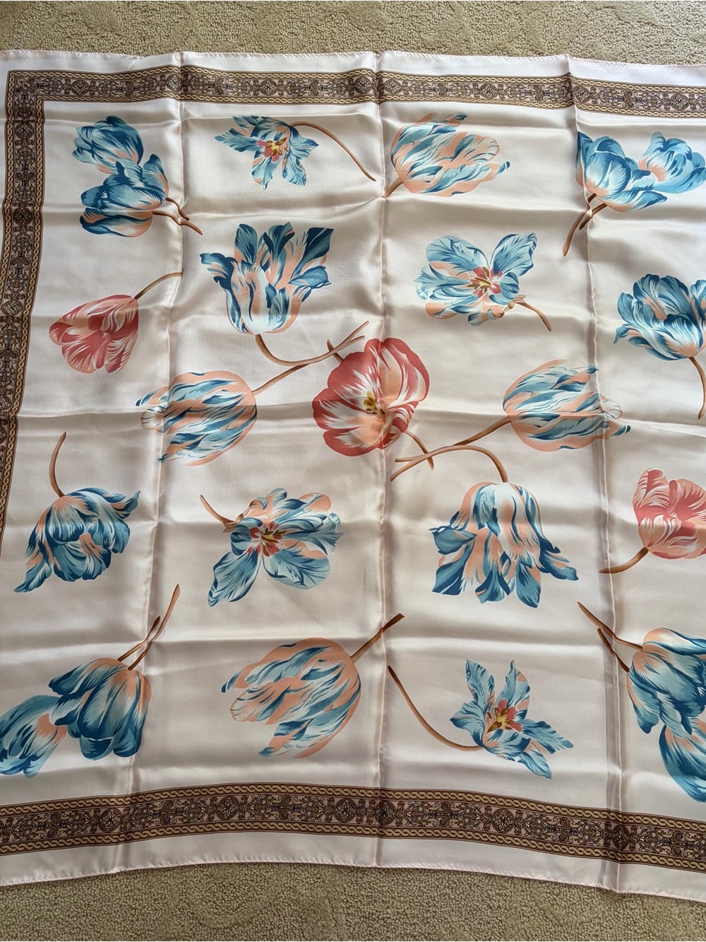 Vintage Macy’s Morgan Taylor 100% Silk Scarf  Japan Pastel Tulip 35x35
